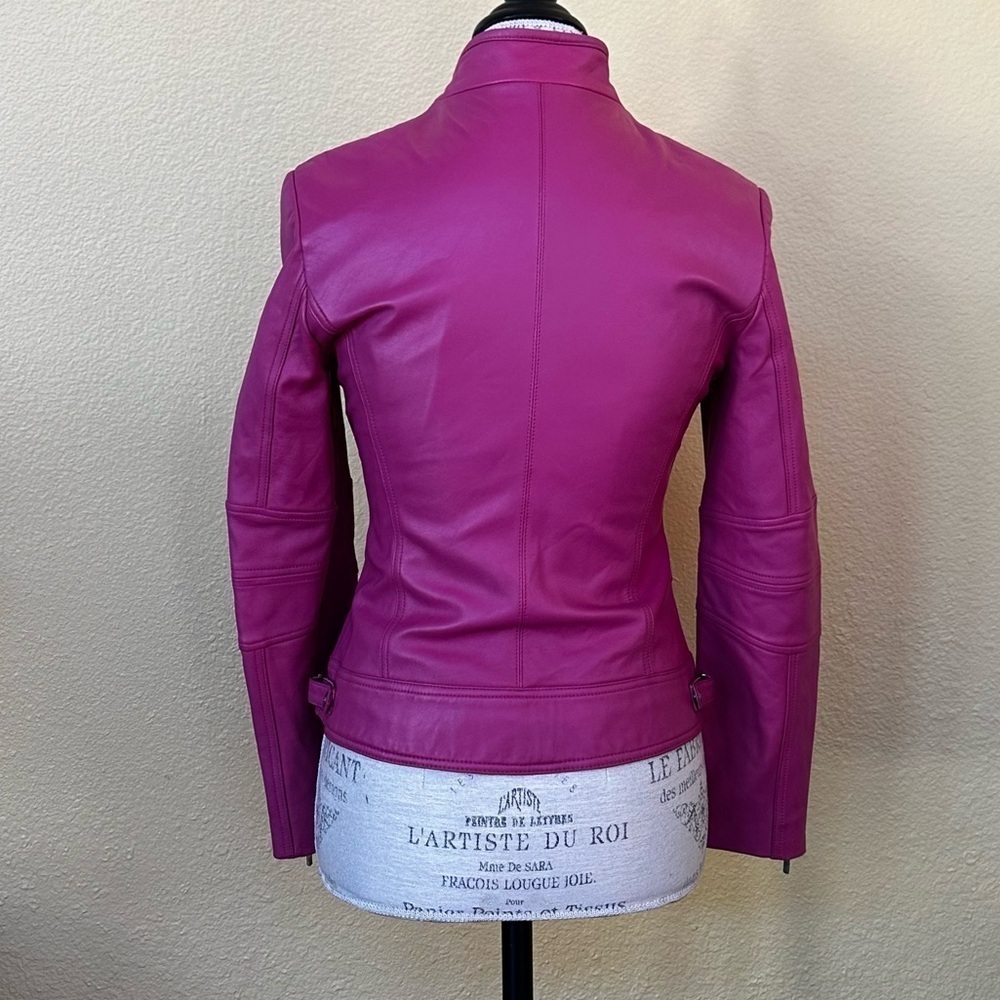 Pitti Collection Women’s Bright Pink All Leather Jacket Italian Size 40 EUC! - Picture 6 of 12